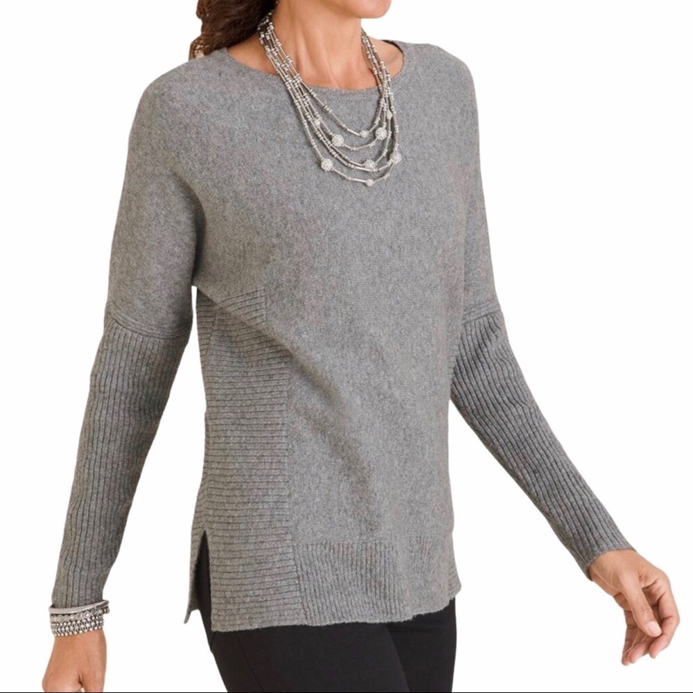 Chico’s Ribbed Knit Pullover Sweater Gray Size Small Crewneck 570278106